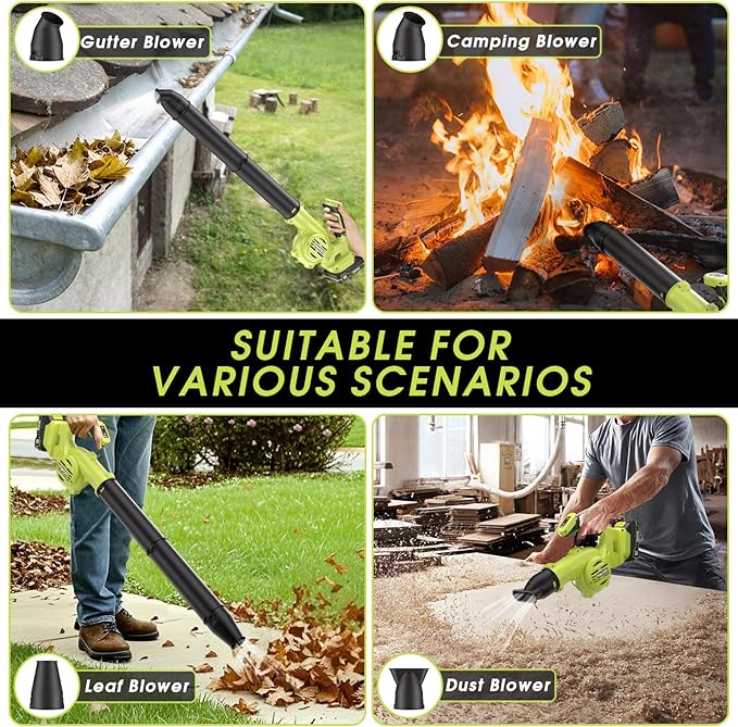 PULITUO Leaf Blower Cordless, 3 in 1 Small Leaf Blower- 180MPH 20,000RPM Brushless Mini Blower Cordless Handheld Battery Blowers for Lawn Care, Dust, Grass and Car (1 Battery)