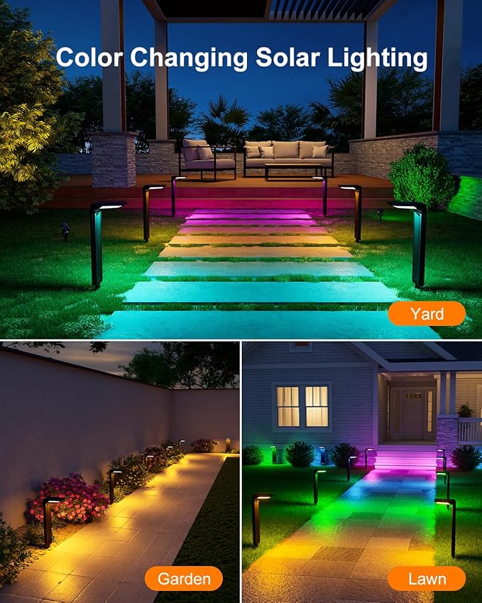 Solar Pathway Lights Outdoor 30 LED Solars Powered Lamp Dusk to Dawn Waterproof for Garden Lighting Outside, Patio, Path, Yard, Walkway, Driveway (RGB, 6 Pack)