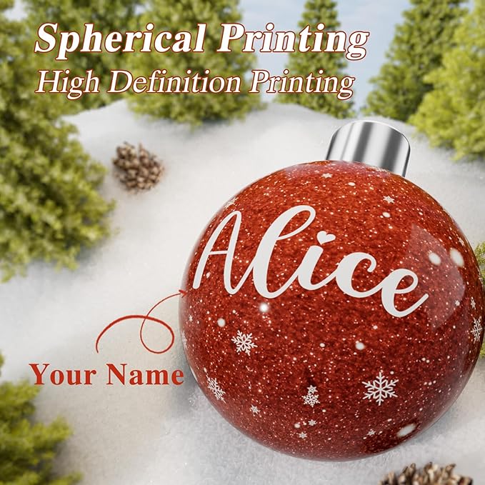 Bemaystar Personalized Christmas Ball Ornaments - Custom Name Christmas Ornaments, Glitter Christmas Ornaments, Customized Christmas Tree Decorations Gift for Family, Kids, Friends, Couples, Wedding