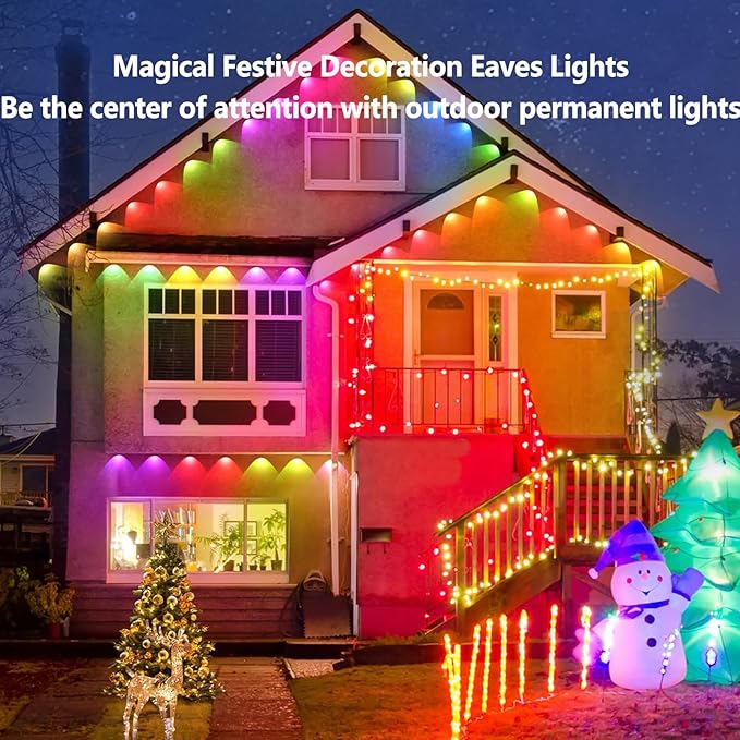 100ft RGB Permanent Outdoor Lights,with 60 LED IP65 Waterproof Smart Christmas Lights for Outdoor Decor with 63 Scene Modes for Halloween Christmas Birthday Holiday Party (100FT 60LED)