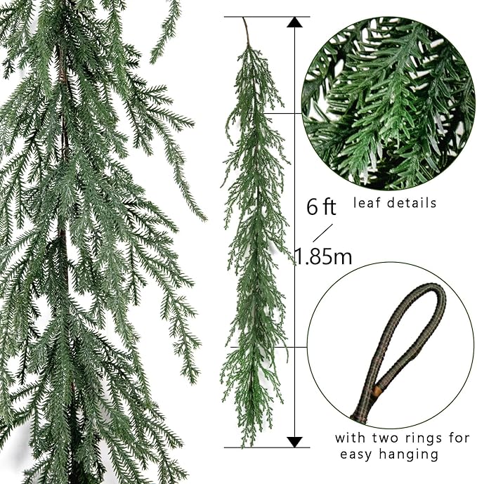 6ft Handmade Christmas Garland,Cedar Artificial Greenery,Seasonal Garland for Fireplace Winter Holiday Indoor Outdoor Decoration