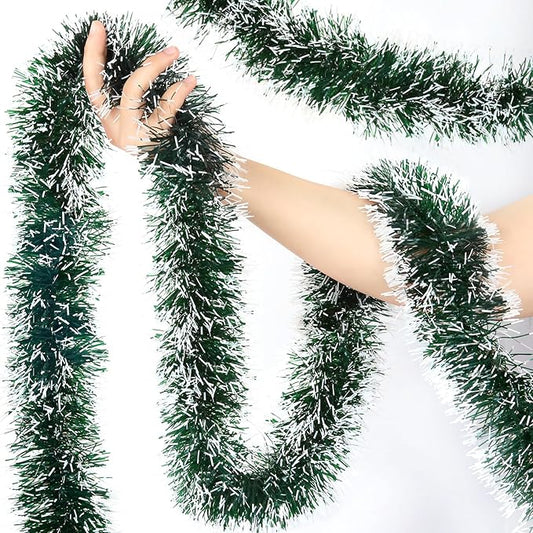 50 Ft Green Christmas Tinsel Garland Metallic Twist Shiny Hanging Garland Decorations for Christmas Tree, Xmas Decor for Holiday Home Party Supplies Indoor Outdoor Decoration