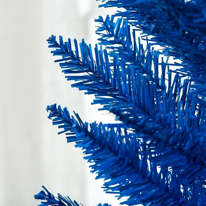 HOMCOM 5' Artificial Pencil Christmas Tree, Slim Xmas Tree with 294 Realistic Branch Tips and Plastic Stand, Blue
