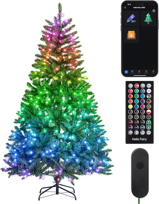 6FT Pre-lit Christmas Tree, RGB Color Changing Smart Artificial Christmas Tree with Lights, 920 PVC Branch Tips, App&Remote Control, Light up Christmas Tree for Indoor Outdoor Decoration