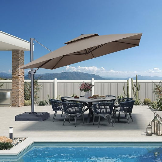 PURPLE LEAF 12 FT Cantilever Umbrella Outdoor Patio Umbrella, Large Offset Square Umbrella, Windproof Heavy Duty Hanging Outside Umbrellas for Patio, Ash Mocha