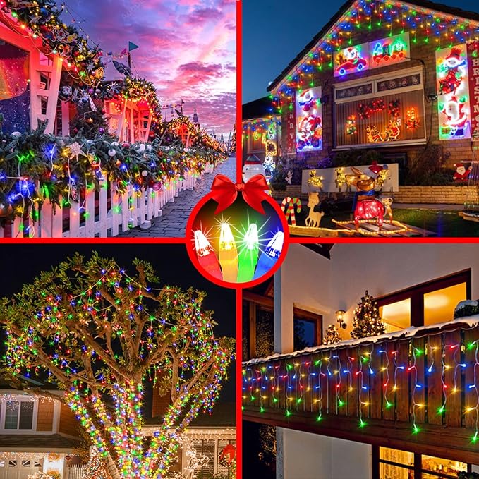 82ft 792 LED 176 Drops Christmas Lights, Outdoor Hanging lights with 8 Modes and Timer Memory, Plug In Outside Waterproof Curtain String Lights for House Fence Tree Holiday Decorations (Multicolor)