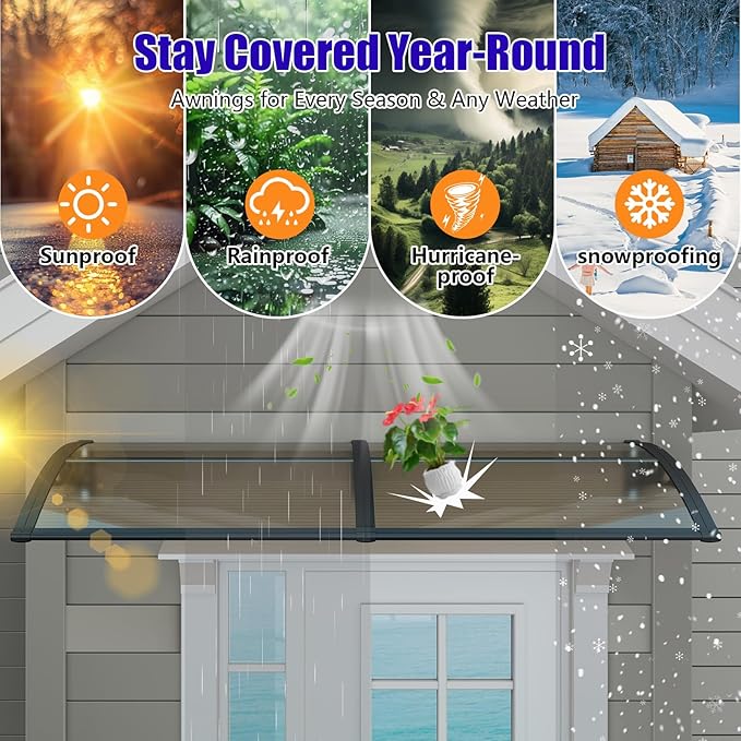 Awning for Door Entrance,35x48 inches Window Awnings for Doors Canopy Polycarbonate Cover Patio Door Awning UV Rain Snow Sunlight Protection Hollow Shee