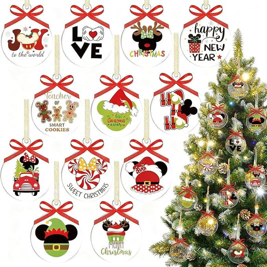 12 Transparent Round Acrylic Christmas Tree Decoration Sets for Holiday Party Decoration (12, Circle)
