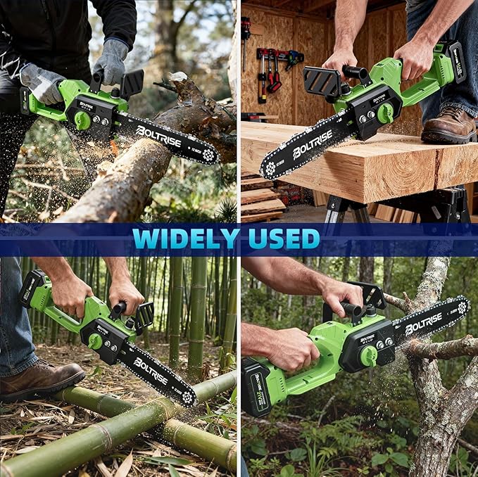 12 Inch Cordless Brushless Electric Chainsaw, 2 × 4.0Ah Batteries & Auto Oiler Security Lock, 42 FT/S Powered Compact HandHeld Chain Saw, for Tree Trimming, Wood Cutting Garden, Pruning