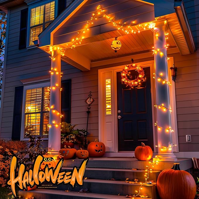 JMEXSUSS 400 LED Orange Lights for Halloween, 132ft Halloween String Lights Plug in with Remote, 8 Modes Orange String Light for Tree Garden Yard Porch House Decorations