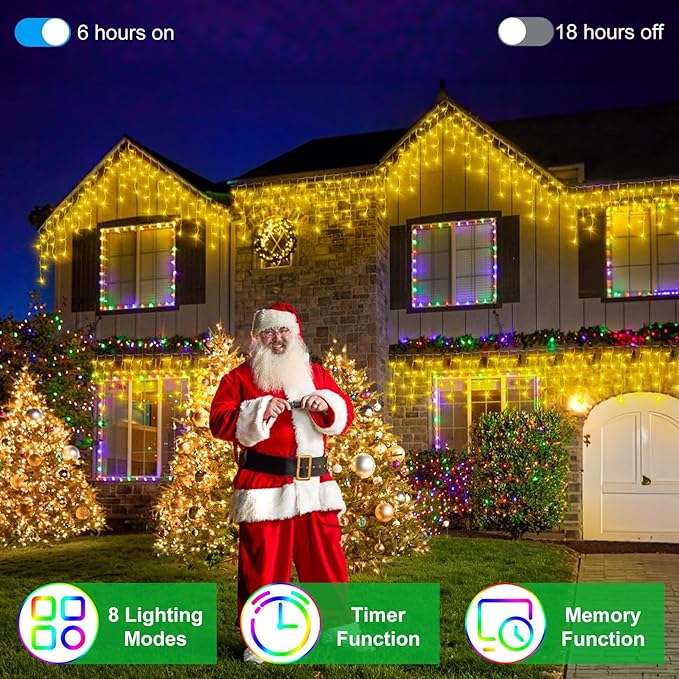 82ft 792 LED 176 Drops Christmas Lights, Outdoor Hanging lights with 8 Modes and Timer Memory, Plug In Outside Waterproof Curtain String Lights for House Fence Tree Holiday Decorations (Warm White)