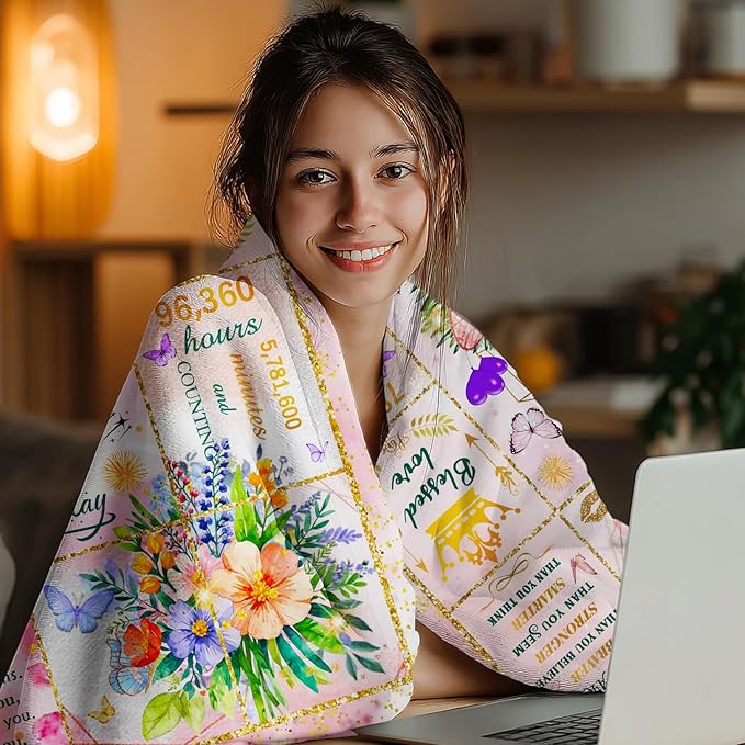 11 Year Old Girl Birthday Gifts, Gift for 11 Year Old Girl, Super Soft Cool Funny Pink Butterfly Flower Blanket for Girls, 11th Birthday Decorations for Girls, Warm Cozy Plush Fuzzy Blanket 50"x40"