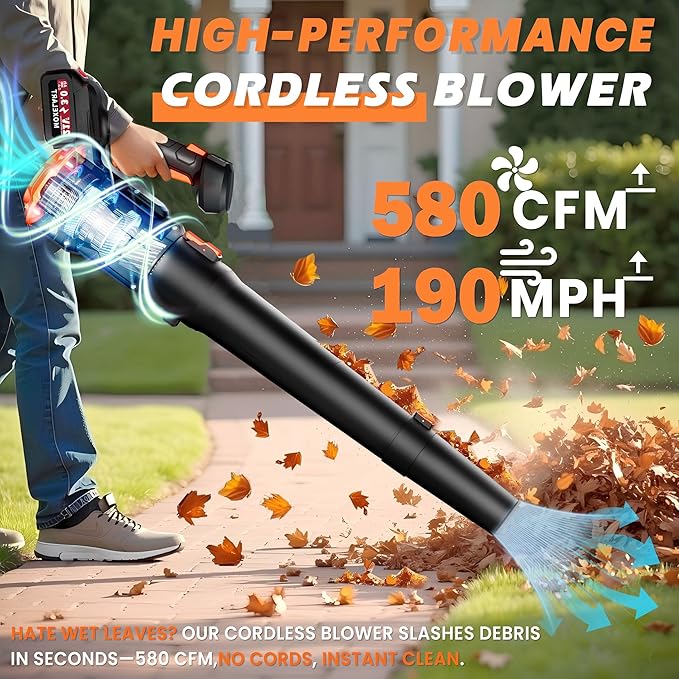 Leaf Blower Cordless, Electric Leaf Blowers with 2 x 3.0Ah Batteries and Charger, 3 Variable Speed Modes, Powerful Lightweight Blowers for Lawn Care, Patio, Blowing Leaves, Dust and Snow