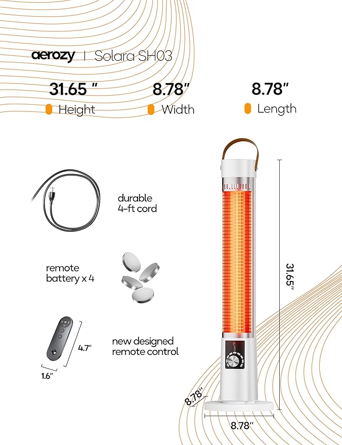 Patio Heater for Outdoor Use, Infrared Electric Outdoor Heater, 1500W Instant Heating, 60-Degree Oscillation, 9 Heat Levels, 9H Timer, Remote, for Garage, Backyard, Large Room, Indoor, 32.2, White