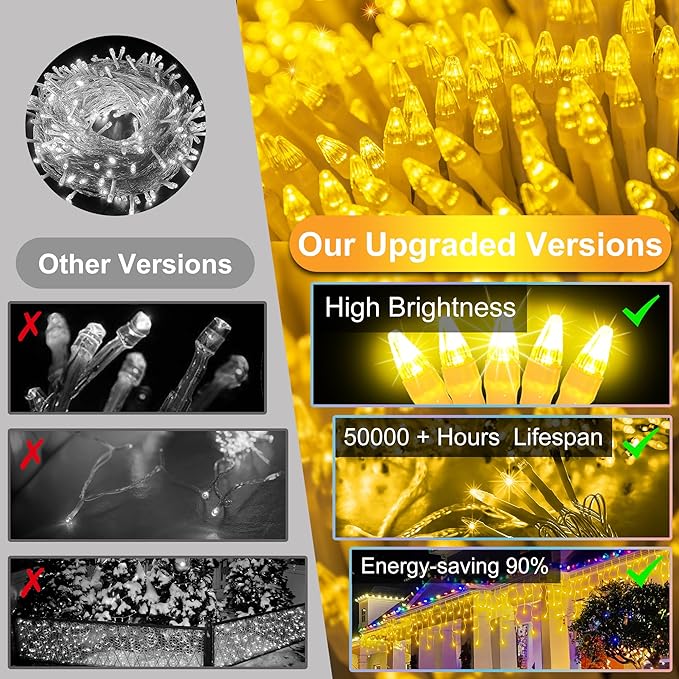 1620 LED 164ft Christmas Icicle Lights Outdoor,8 Modes Fairy Curtain Icicle String Lights with 360 Drops, Twinkly Lights Plug in Timerr Memory for Outdoor Holiday Wedding Party (Warm White)