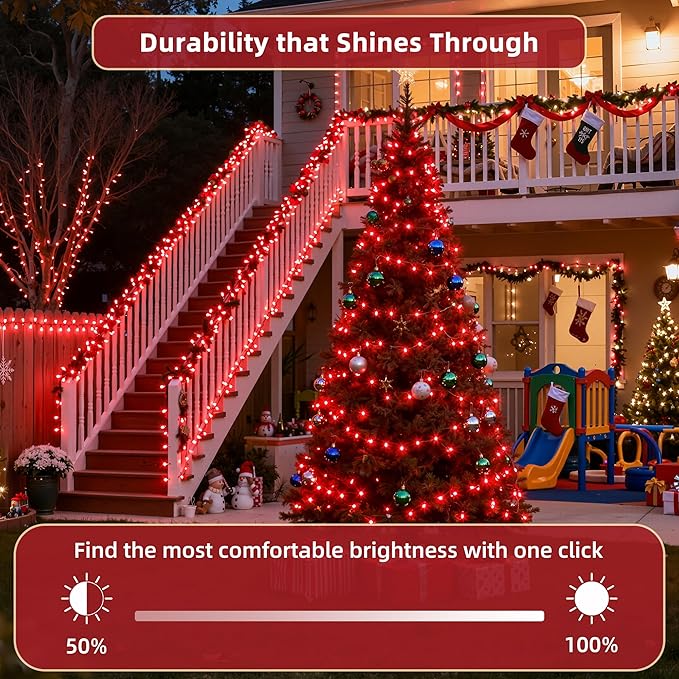 240ft Outdoor Christmas Lights, 750 LED Super Long String Lights 12 Modes & Timer Memory, Dimmable Outsite Waterproof Light Strings for Xmas Tree Garden Wedding Party Holiday Decorations Red