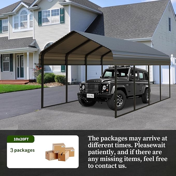 12x20 ft Metal Carport for Outdoor Garages Steel Heavy Duty Portable Garage with Large Tall Carports Canopy for Snow, Car Ports with Galvanized Steel Roof & Frame - Grey