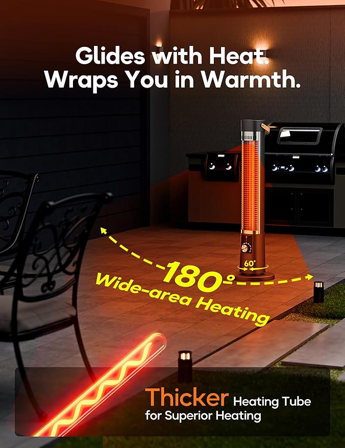 Patio Heater for Outdoor Use, Infrared Electric Outdoor Heater, 1500W Instant Heating, 60-Degree Oscillation, 9 Heat Levels, 9H Timer, Remote, for Garage, Backyard, Large Room, Indoor, 32.2¡±, Jet