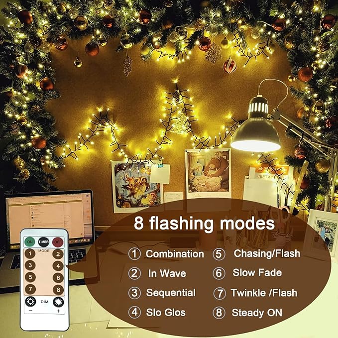 Battery Warm White String Lights, 72ft 200LEDs Mini Christmas Decor lamp with Remote and Timer, Dimmable and Waterproof, Twinkle Home Decoration Indoor