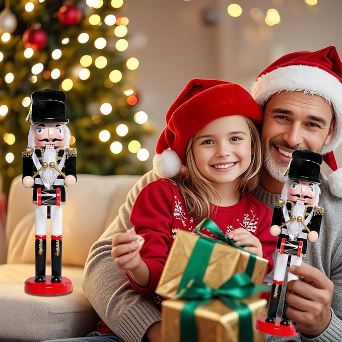 Christmas Nutcracker Decorations Nutcracker Figure 15 Inch Wooden Nutcrackers Collectible Ornament Nutcrackers Soldier for Table Desktop Home Christmas Decor Xmas Indoor Decor Black Hat beat a drum