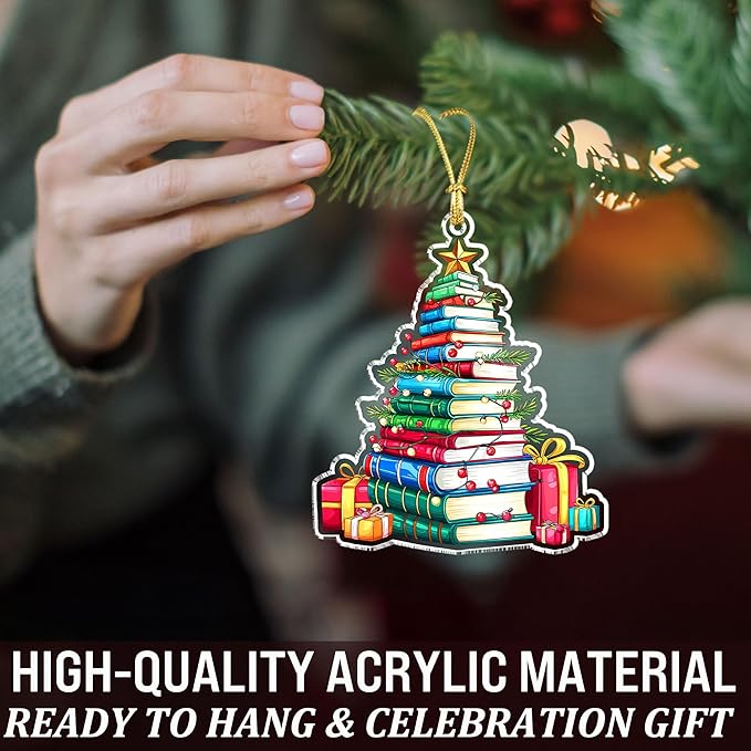 Book Lover Christmas Ornament – Book Tree Acrylic Ornament for Readers, Teachers, Librarians – Book Ornaments for Christmas Tree for Bookworms and Literary Fans 2025