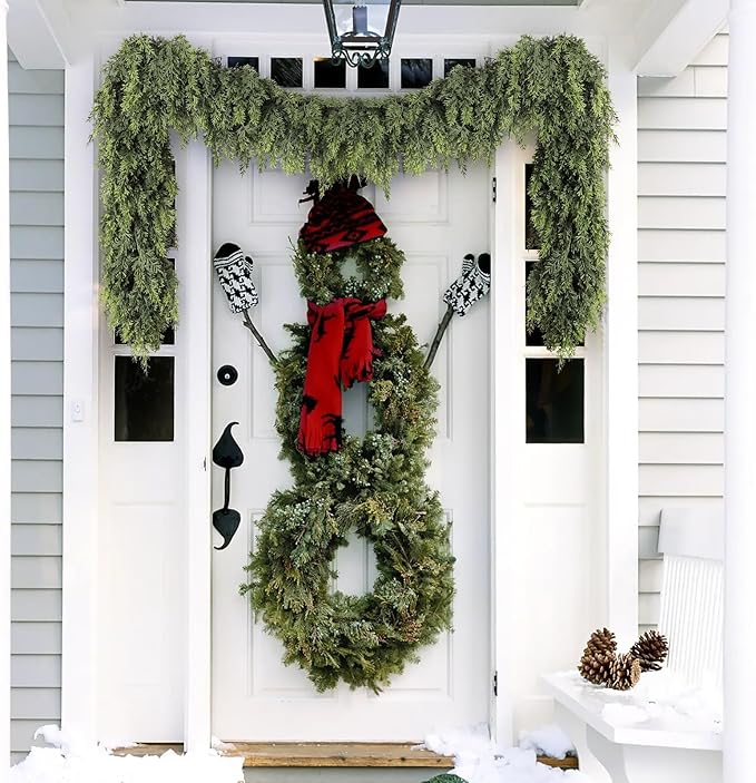 Cedar Christmas Garland for Mantle - Decorations with Lights 6 ft Realistic Lighted Faux Pine Garlands for Xmas Home Decoration Indoor Stairs Railing Fireplace Outdoor 6ft Prelit Garland Door Decor