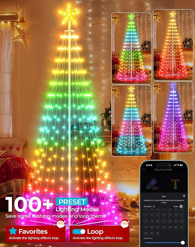 9FT Smart Christmas Cone Tree App Control DIY Color Changing Prelit LED Outdoor Christmas Tree Decorations Light Show, Waterproof Magical Large Xmas Tree with RemoteTimer for Yard Outside