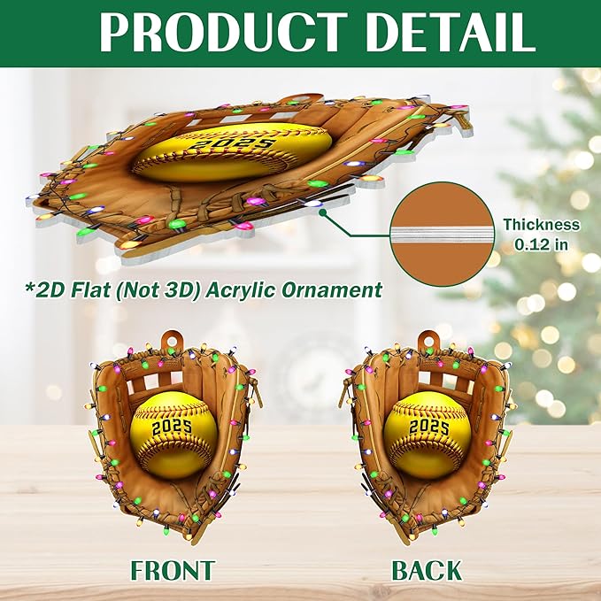FLAGWIX Christmas Softball Gifts for Girls 8-12, Softball Ornament - 2D Acrylic Ornaments 2025 for Christmas Tree Decorations - Gifts for Sporty Girls, Coach, Sports Ornament Decor