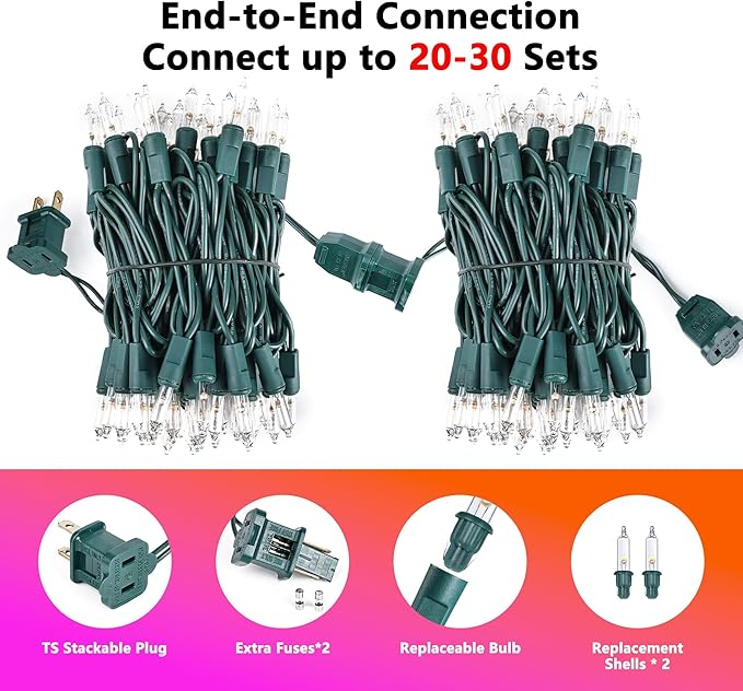 Christmas Lights -1 Pack 21.5FT 100LED Conectable Waterproof String Lights Brighter Detachable Plug-in Lights Indoor & Outdoor for Christmas Decoration(Warm White)