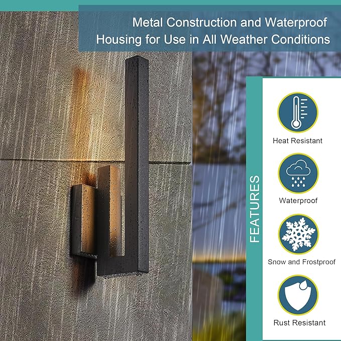 15" Ht Modern Minimalist Linear Outdoor Wall Light,3000K 13W Integrated LED,Textured Black Anti-Rust Metal,Wet Rated for Exterior House, Porch & Patio,Garage,Yard Front Door,Garden.