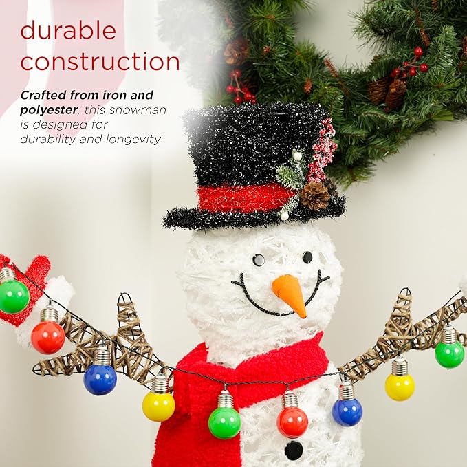 Alpine Corporation CHT972, White Mesh Fabric 3D Snowman Holding Christmas Lights with 60 Warm White LED Lights - Large 4 Feet Tall Indoor/Outdoor Holiday Décor, Christmas Decoration