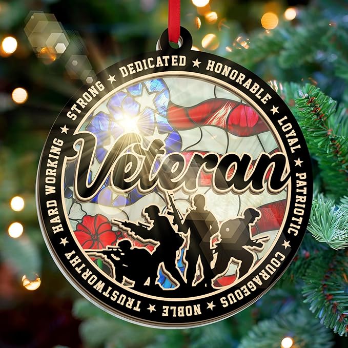 FLAGWIX Army Christmas Ornaments for Patriotic - Suncatcher Army Ornaments for Christmas Tree Decorations - Veteran Gifts for Men Women Dad Grandpa, Military Ornaments, Veterans Day Gifts Bulk