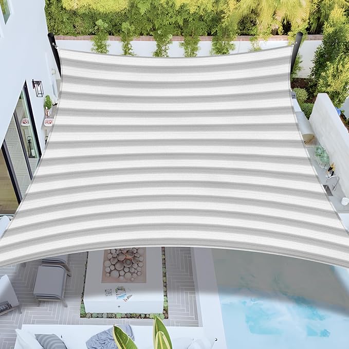 Sun Shade Sail 4'x19' Rectangle Shade Cloth for Garden, Permeable Shade Canopy Outdoor Patio Covers for Pergola Backyard Deck Outside Activity, Gray White Stripe