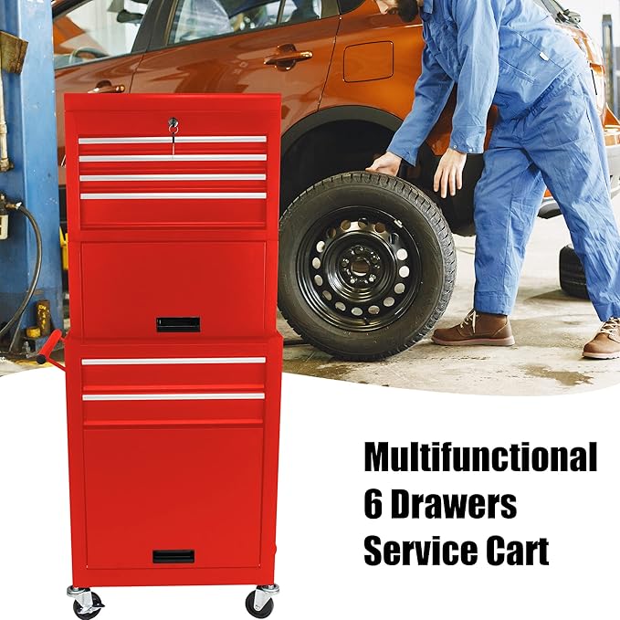 RYH 4-7 Drawers Rolling Tool Chest & Tool Box on Wheels | Heavy Duty Metal Cart with Ball Bearing Drawers | Fits US General Tool Box for Garage Storage (Red, 6 Drawers 3 in 1/51.99 H ¡¿ 20.87 W)