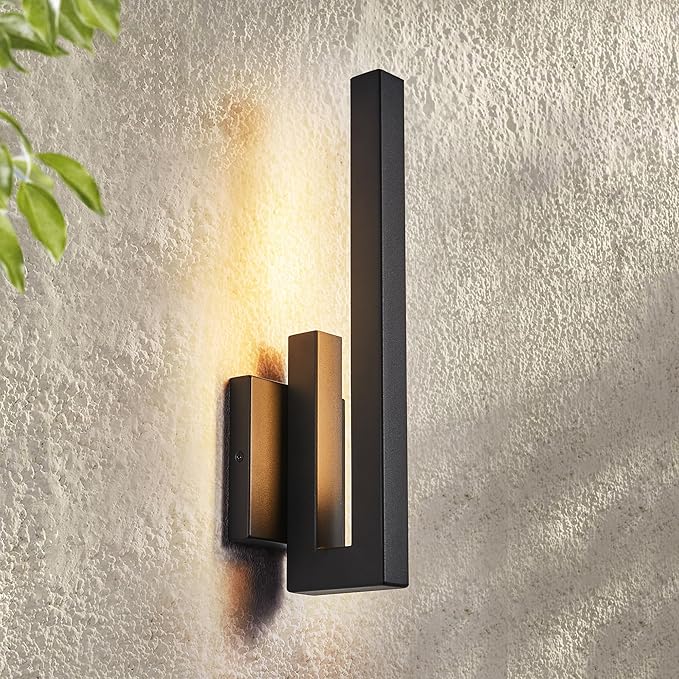 15" Ht Modern Minimalist Linear Outdoor Wall Light,3000K 13W Integrated LED,Textured Black Anti-Rust Metal,Wet Rated for Exterior House, Porch & Patio,Garage,Yard Front Door,Garden.
