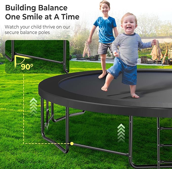 Lyromix 12 14 15 16FT Outdoor Trampolines for Kids and Adults, Pumpkin Trampolin with Curved Poles, Recreational Trampolin with Basketball Hoop and Safety Enclosure Net for Kids and Adults