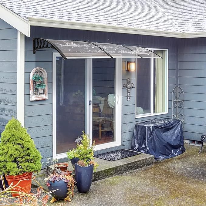 Window Awning Door Canopy Exterior- 38" x 120" Aluminum Door Awning, Polycarbonate Cover Patio Canopy Awning for House, Outside, Rain Snow & UV Resistant (Brown Board & Black Bracket)