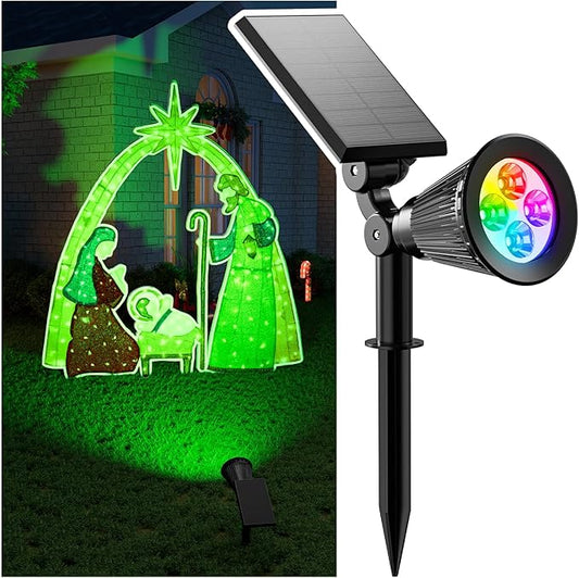 Christmas Color Change Solar Spotlights Outdoor Waterproof Led Landscape Spot Lights Uplighting for Xmas Tree, Wreath, Santa Claus, Elk Statue, Decorations, Ambient Lighting for House, Yard, Garden