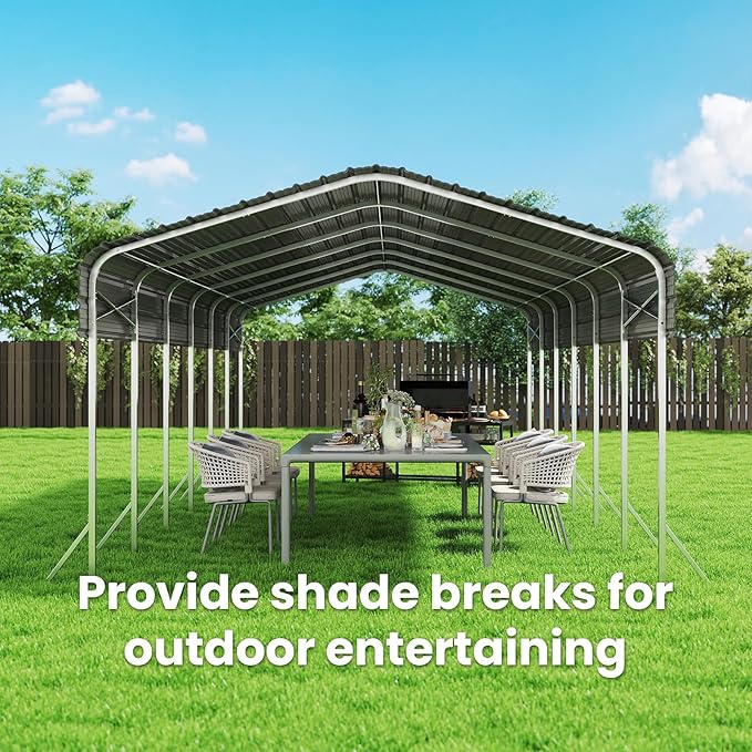 14x30ft Heavy Duty Metal Carport – Outdoor Galvanized Garage, Sturdy Structure, All-Weather Protection, Easy Assembly for Cars, Trucks, Boats, Tractors, and Outdoor Storage (Beige, 14x30FT)