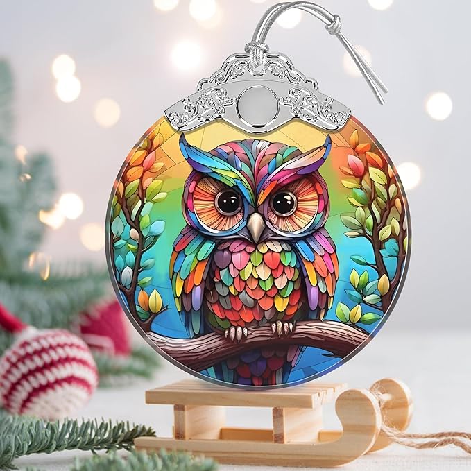 Stained Glass Owl Ornament - Christmas Ornaments - Christmas Tree Decorations - Holiday Present Ideas - Gift Exchange
