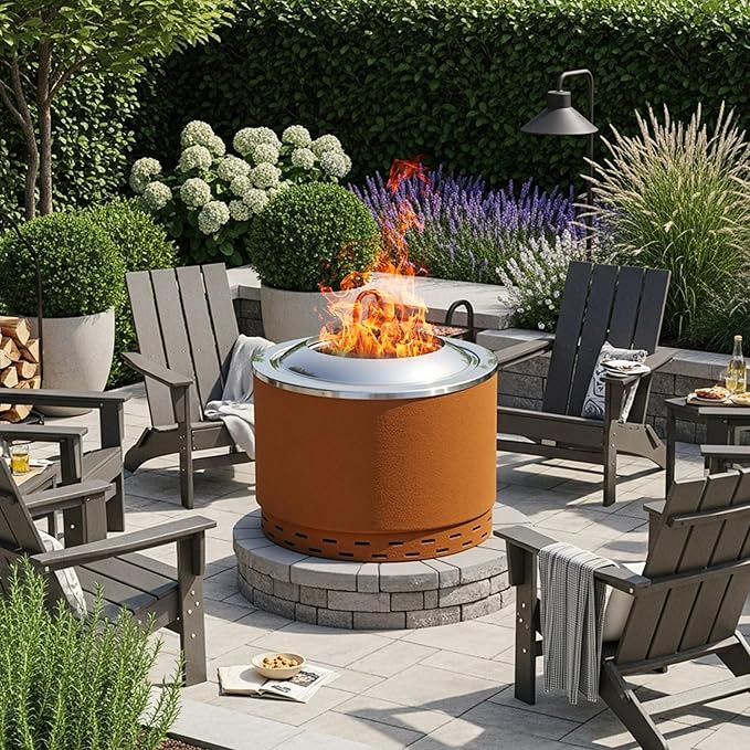 KOL 20 Smokeless Dual Flame Fire Pit for Outdoor - Thick Corten Steel & Stainless Steel Wood Burning Firepits with Stand, Portable Bonfire Pit with Removable Ash Pan for Patio, Backyard, Campsite