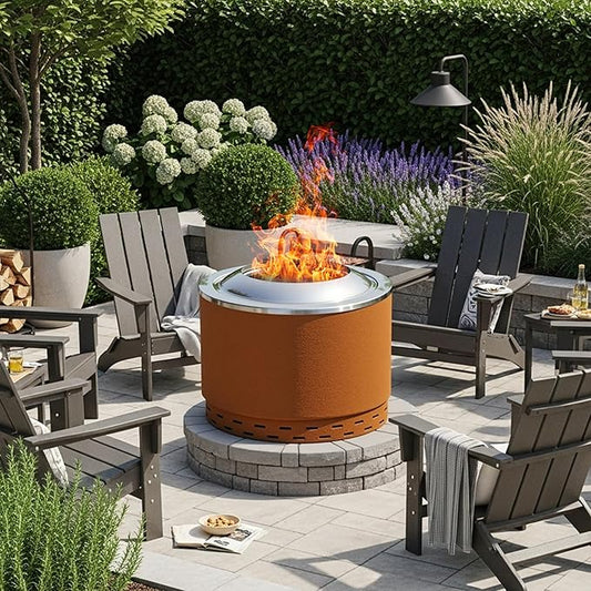 KOL 20 Smokeless Dual Flame Fire Pit for Outdoor - Thick Corten Steel & Stainless Steel Wood Burning Firepits with Stand, Portable Bonfire Pit with Removable Ash Pan for Patio, Backyard, Campsite