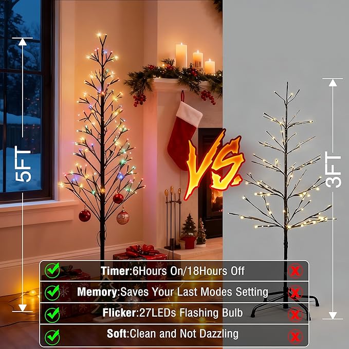 Lomotech Chritsmas Tree Lights - 216 LEDs 5Ft Artificial Christmas Tree with Timer, Includes 27 LEDs Twinkle Lights for Holiday, Wedding, Party, Christmas Decorations (Multicolor)