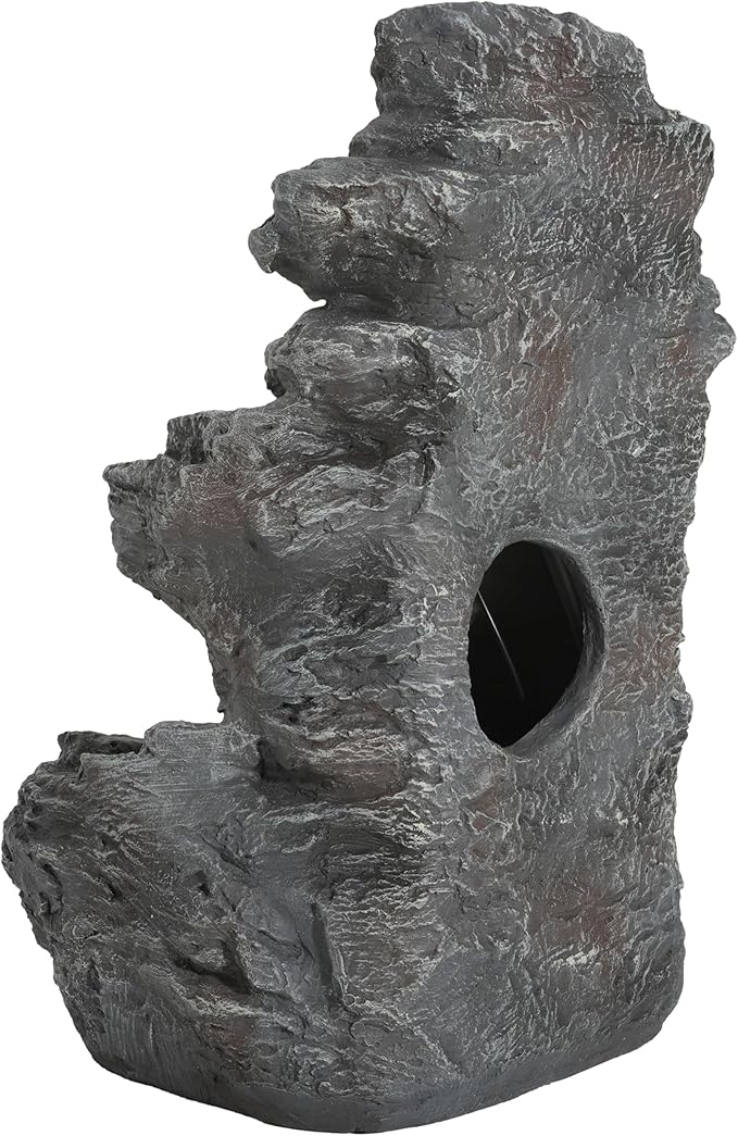 Merax 5-Tiered Concrete Tall Slim Fountain – 23.85" H LED Lit Outdoor Water Feature, Space-Saving Modern Design for Patio, Garden, Balcony, All-Weather Resistant