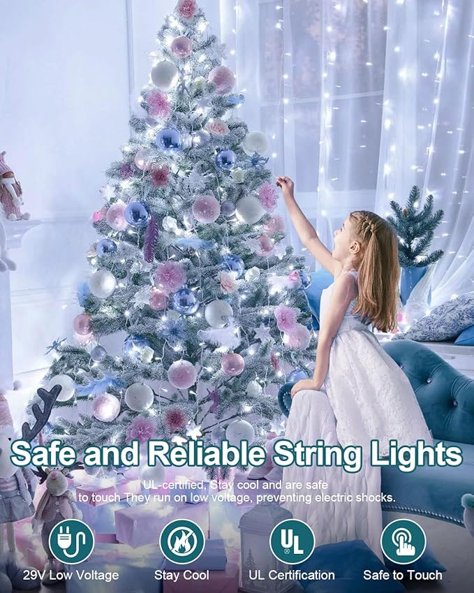 380LED 125FT Cool White Christmas Lights, Extra Long Outdoor String Lights Waterproof, Timer & Memory, 8 Modes Dimmable Plug in Fairy for Classroom Decor Outside Tree Wedding Patry