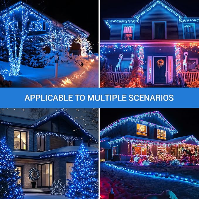 2 Pack New One Icicle Lights - 17.67 FT, 300 Incandescent Blue Drops with White Wire, 3 Connectable Strings, Holiday Party Lights