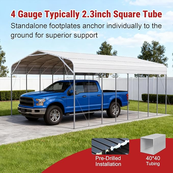 20x40 FT Heavy-Duty Galvanized Metal Carport, All-Steel Large Car Ports with Triangular Reinforcement & Heavy Anchors, Outdoor Vehicle Shelter Car Canopy for Trucks SUVs Boats RVs Storage