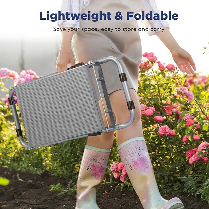 Foldable Garden Kneeler and Seat, Heavy Duty Garden Stool with 10 Wide Detachable Kneeling Pad, Portable Garden Bench Chair with Large Garden Tool Bag, Gardening Gifts for Women, Seniors, Mom