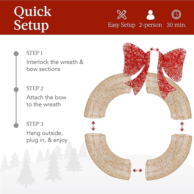 Best Choice Products 36in Pre-Lit Outdoor Christmas Wreath Decoration, LED Metal Holiday Decor for Home w/ 120 Lights, Bow - Gold/Red