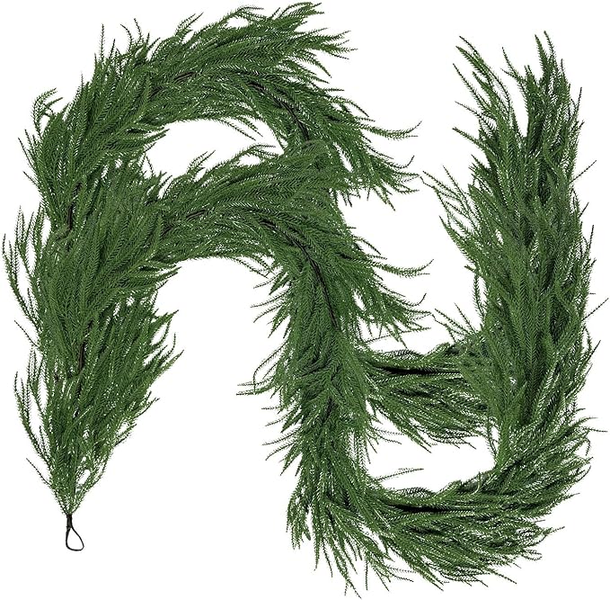 6FT Artificial Norfolk Pine Garlands for Christmas Decorations,Real Touch 2 PCS Winter Faux Greenery Garlands for Mantel Table Stair Fireplace Wall Holiday Indoor Outdoor Decor